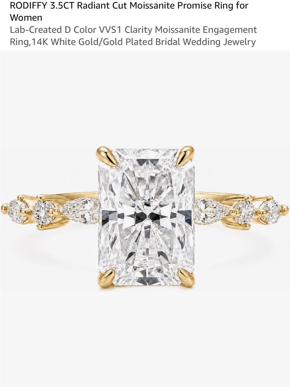 3.5CT Radiant Cut Moissanite Promise Ring in Gold size 6